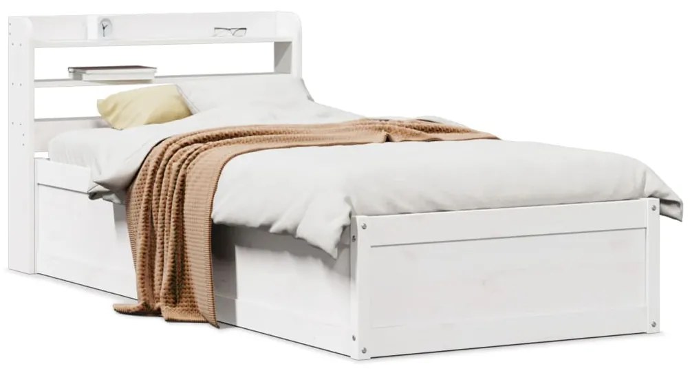 vidaXL Cadru de pat cu tăblie, alb, 75x190 cm, lemn masiv de pin