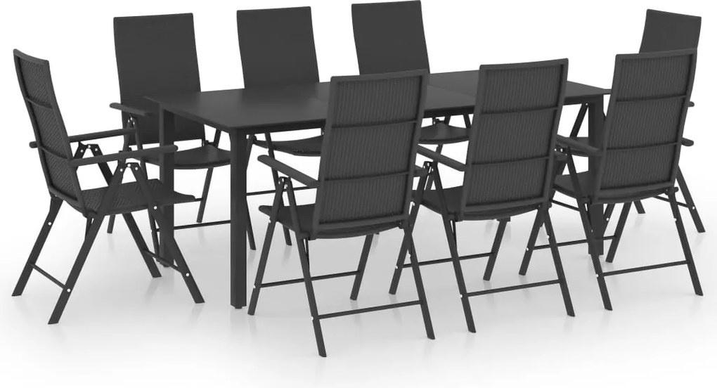 vidaXL Set mobilier de grădină, 9 piese, negru
