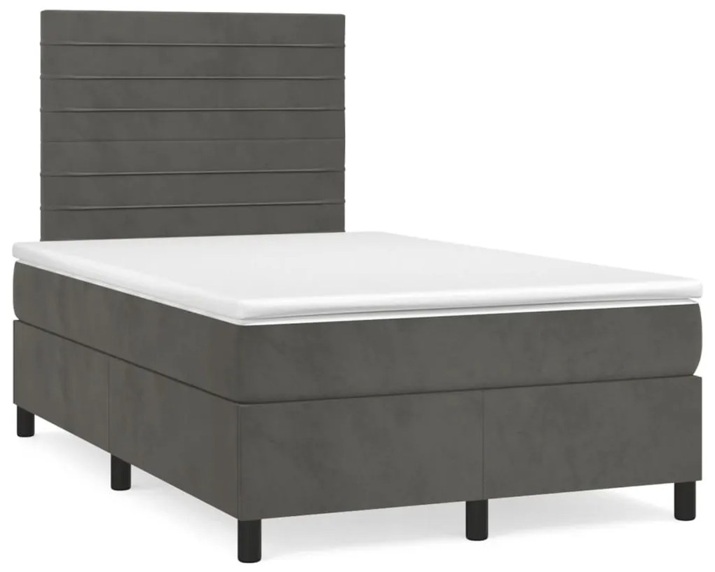 vidaXL Pat cu arcuri, saltea și LED, gri închis, 120x190 cm, catifea