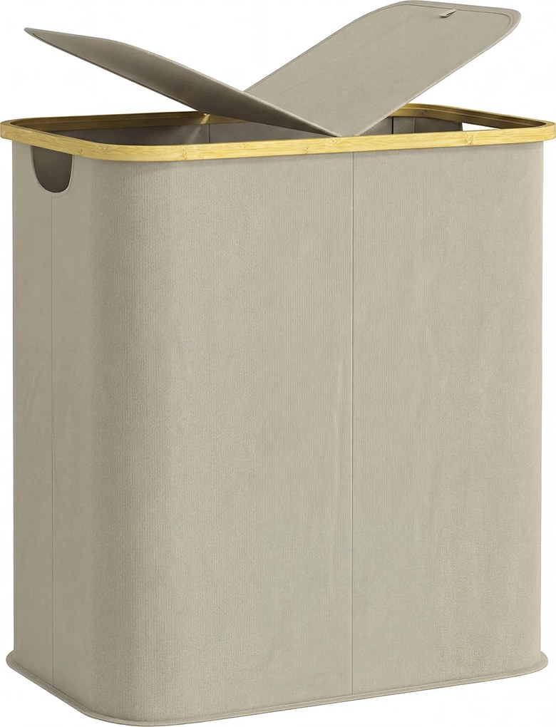HOMCOM Coș pentru rufe dublu pliabil 80 l coș pentru rufe murdare cu capac, mânere canelate, bej | Aosom Romania