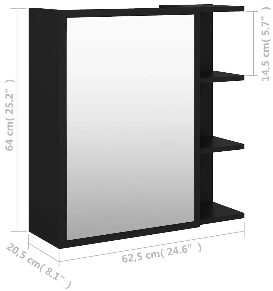 Dulap de baie cu oglinda, negru, 62,5 x 20,5 x 64 cm, PAL Negru