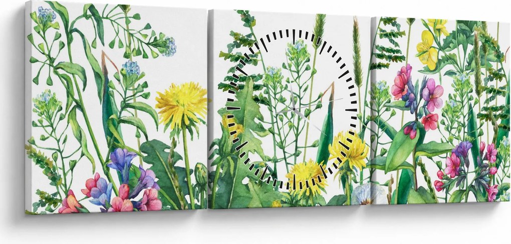 Tablou - Flori de pajiște pictate (cu ceas) (90x30 cm)
