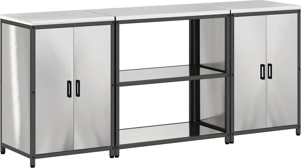 vidaXL Set de depozitare pentru bucătărie cu raft 3 pcs Argintiu