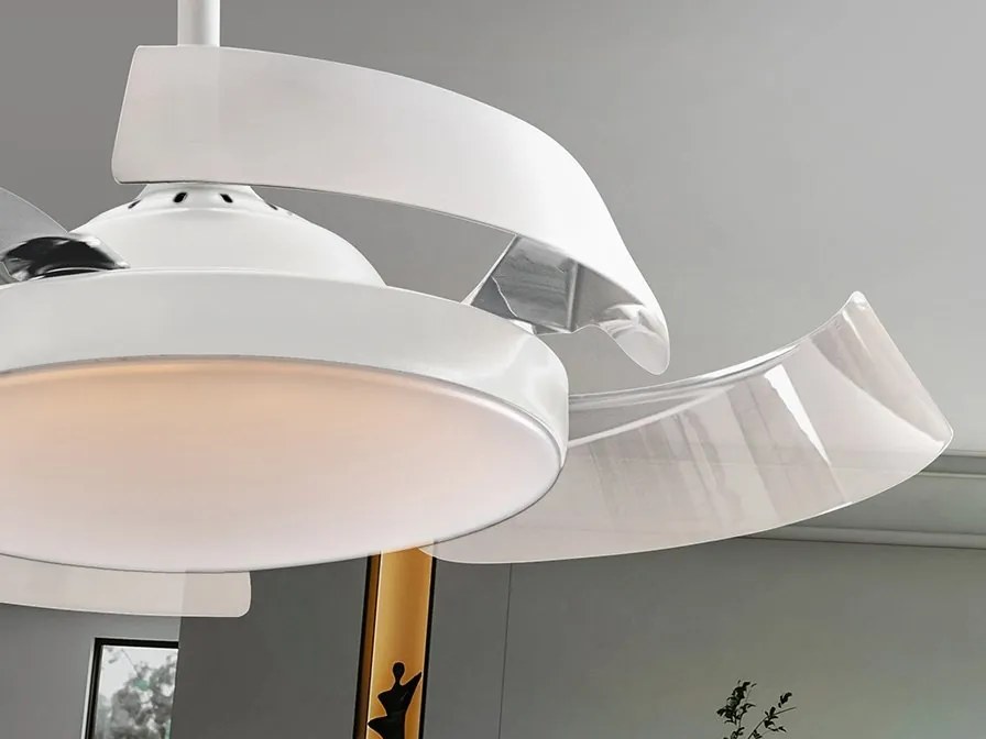 Lustra LED cu Ventilator si telecomanda, lame retractabile Enzo alb