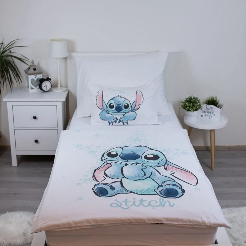 Lenjerie de pat pentru copii albă din bumbac pentru pătuț 100x135 cm Lilo and Stitch "White Star" – Jerry Fabrics