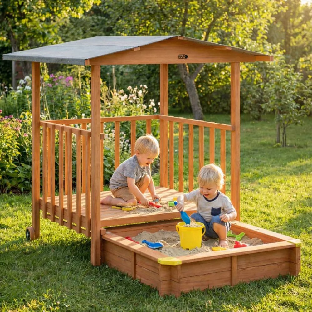 Sandpit pentru copii Merle cu protecție UV și verandă de joacă acoperită