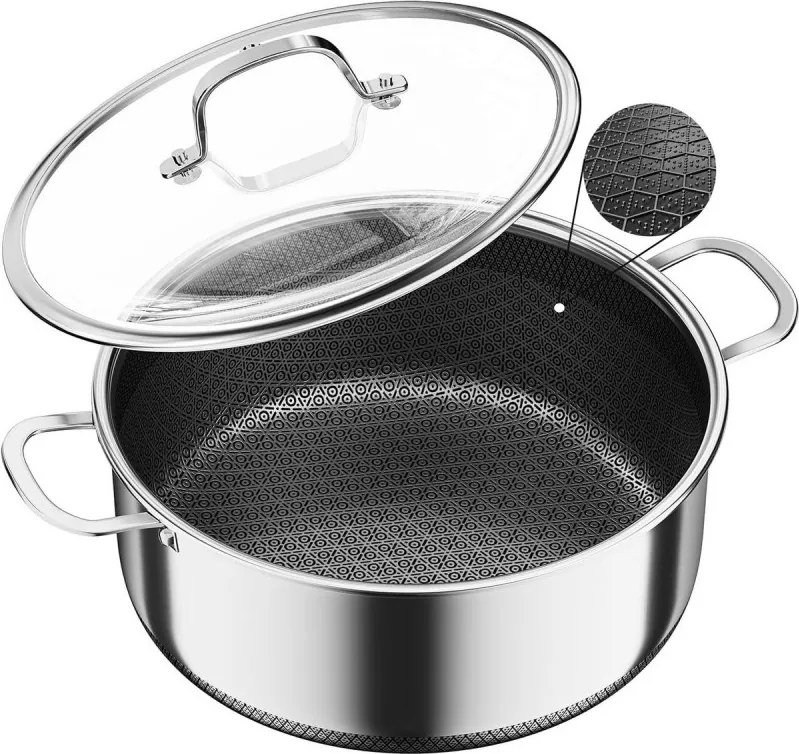 Oala cu capac Swiss Haus SH-ZGC24, 24 x 10,5 cm, 4,3 l, Acoperire ceramica Sapphire, Cuptor pana la 260°C, Inductie, Otel inoxidabil