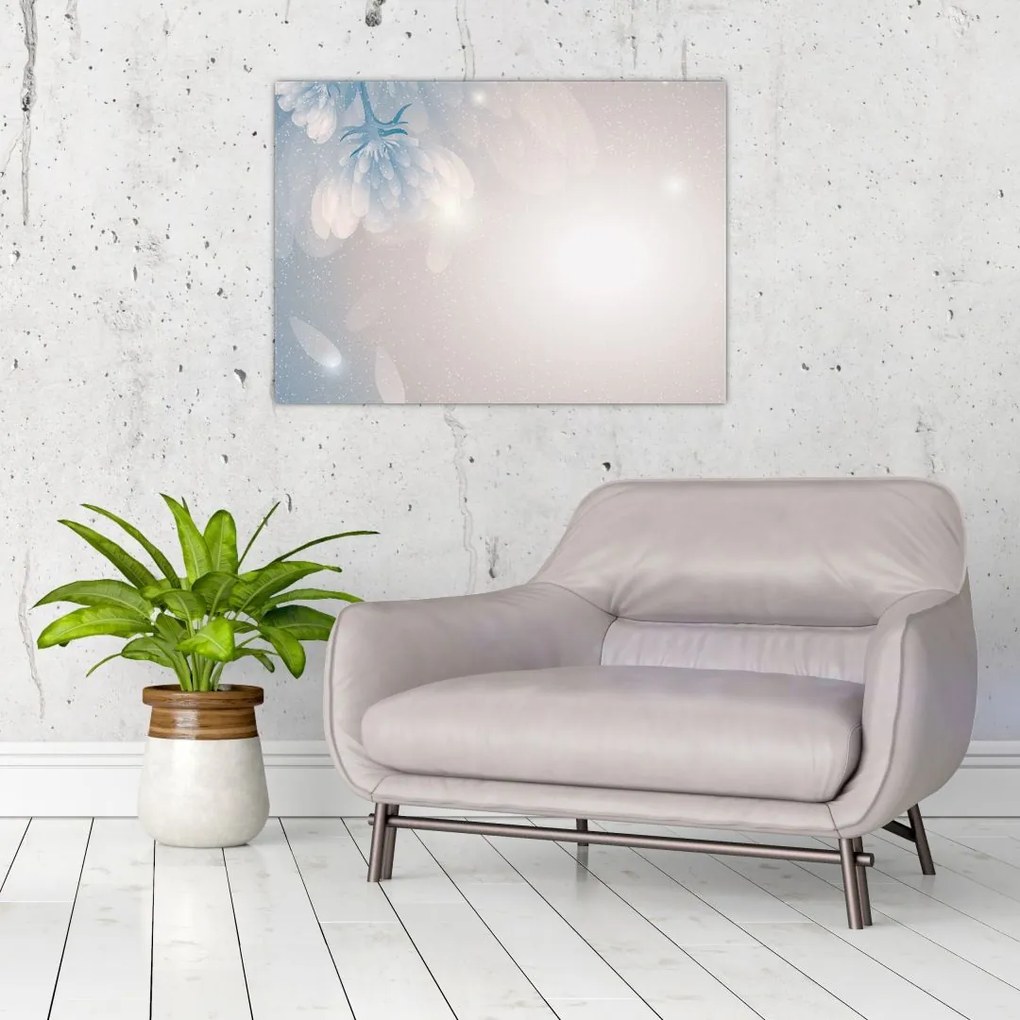 Tablou pe sticlă - Flori înzăpezite (70x50 cm)