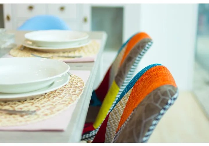 Scaun, ţesătură patchwork/lemn, KIMA NEW TYP 2