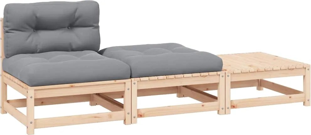 vidaXL Set mobilier grădină cu perne, 3 piese, lemn masiv de pin