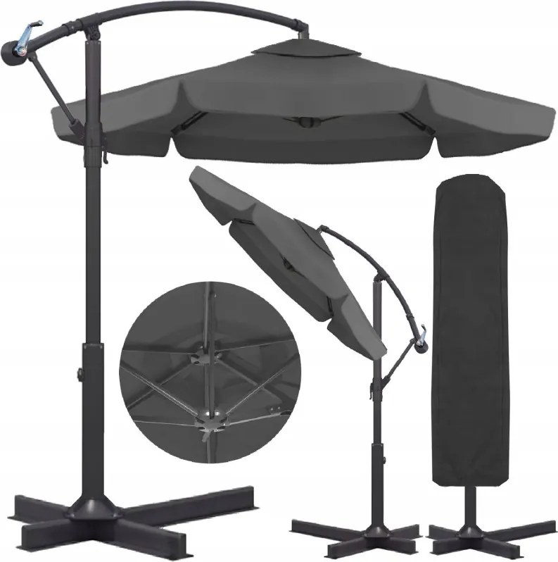 Umbrela de soare pliabila pentru gradina ARCADIA 300 cm, gri