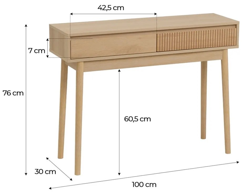Masă consolă în culoare naturală 30x100 cm Iona – Casa Selección