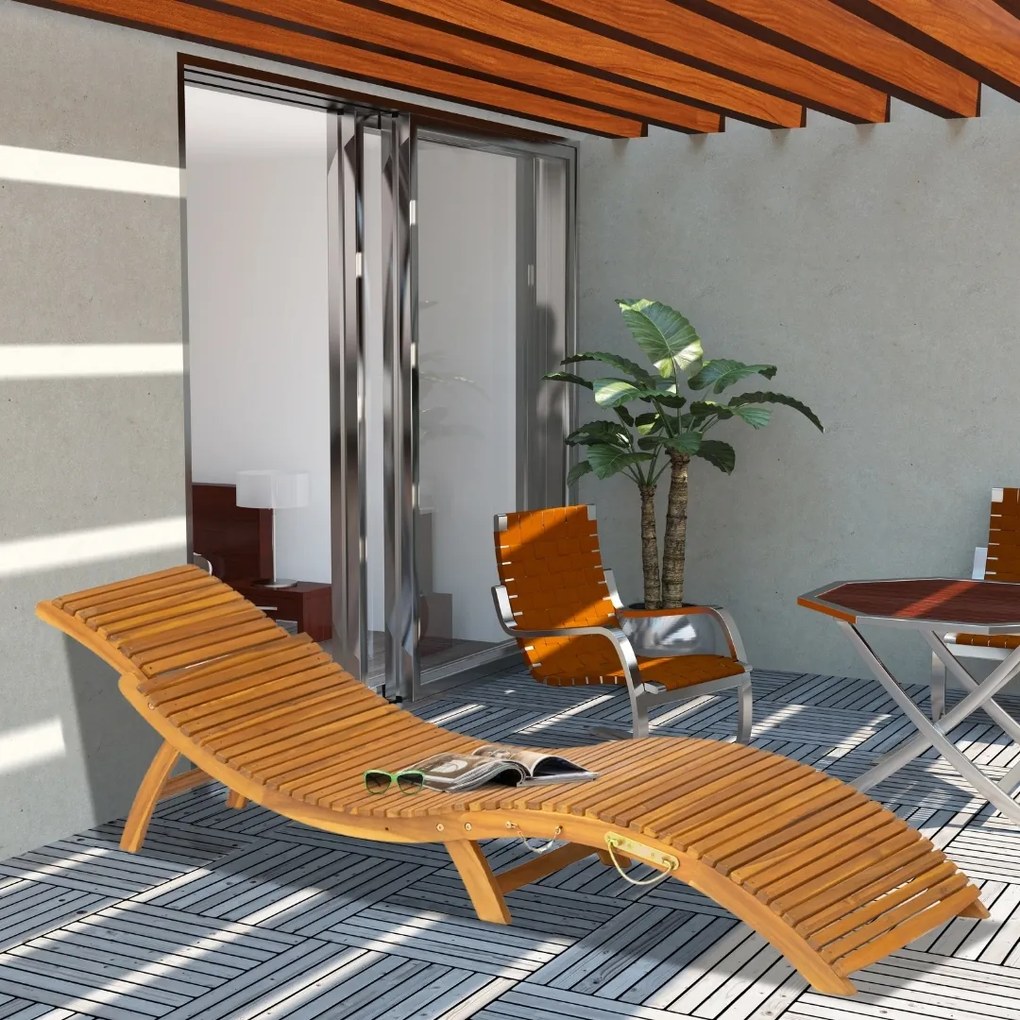 Șezlong de grădină FLORIDA, pliabil, 57x190x51cm, natur maro Casaria