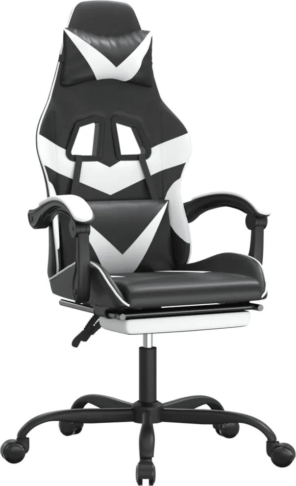 vidaXL Scaun gaming pivotant/suport picioare negru/alb piele eco