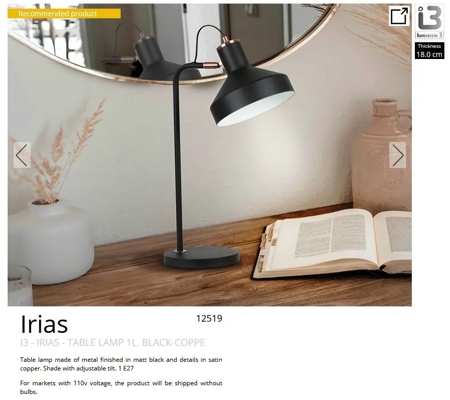 Veioza/Lampa de masa din metal design moderm Irias negru/cupru