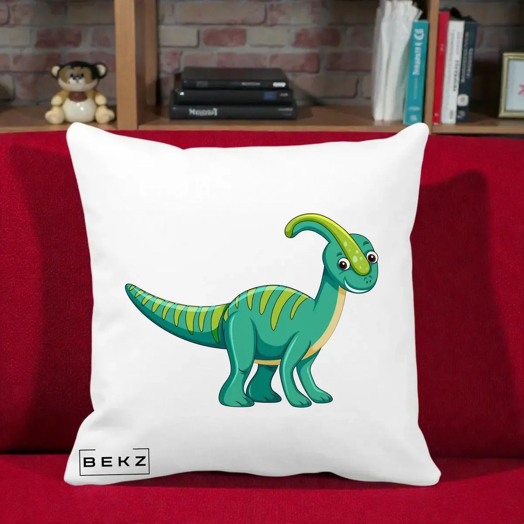 Perna Decorativa Parasaur Verde, 40x40 cm, Alba Mata, Husa Detasabila, Perna Inclusa, BEKZ®