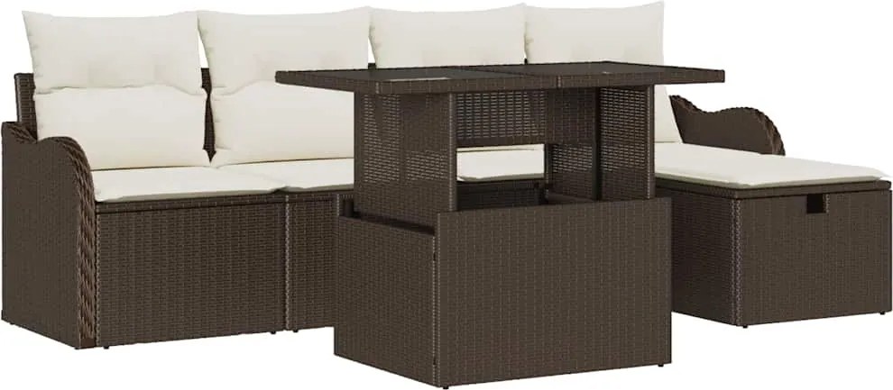 vidaXL Set de canapele pentru grădină cu pernă 6 pcs Maro Rattan poli