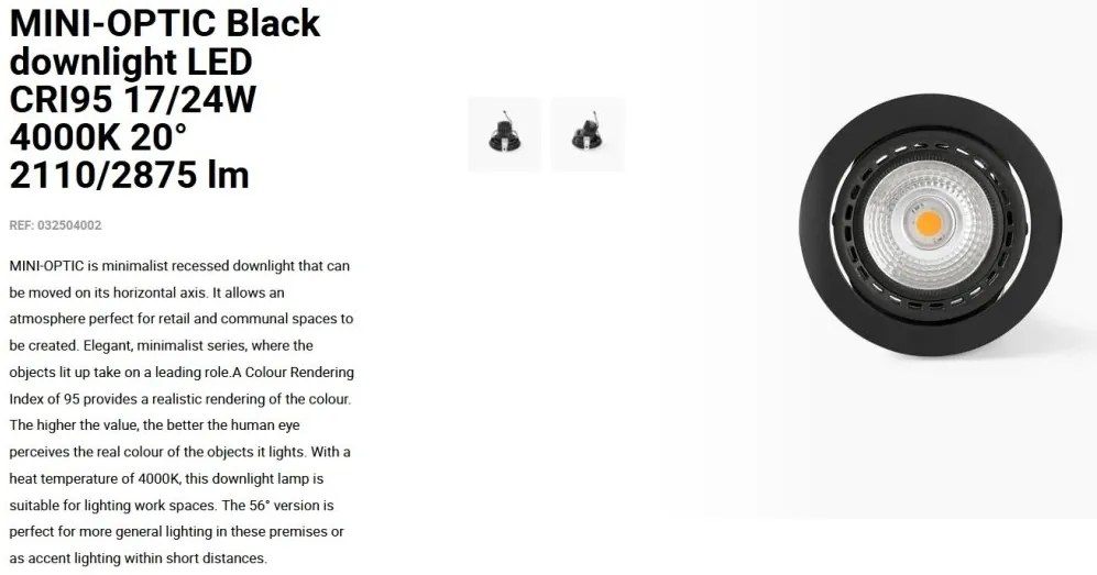 Spot LED incastrabil MINI-OPTIC Black downlight LED CRI95 17/24W 4000K 20° 2110/2875 lm