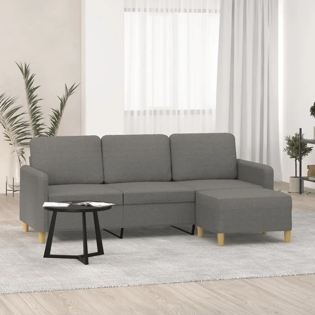 3153596 vidaXL Canapea cu 3 locuri și taburet, gri închis, 180 cm, textil