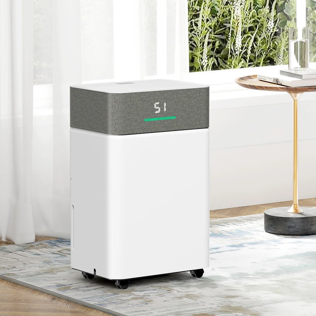 HOMCOM Dezumidificator de aer 20 L/zi, dezumidificator silențios, rezervor apă 4,5 L, 30,5x23,5x49,5cm, alb | Aosom Romania