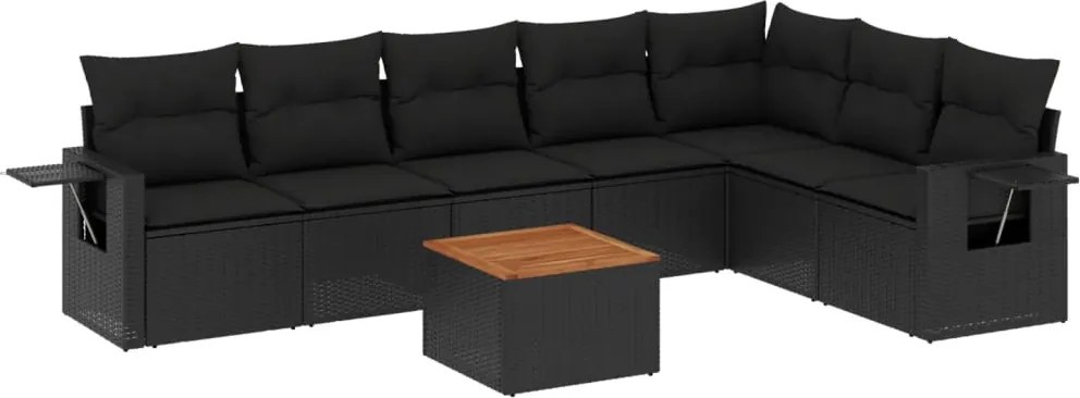 vidaXL Set mobilier de grădină cu perne, 8 piese, negru, poliratan
