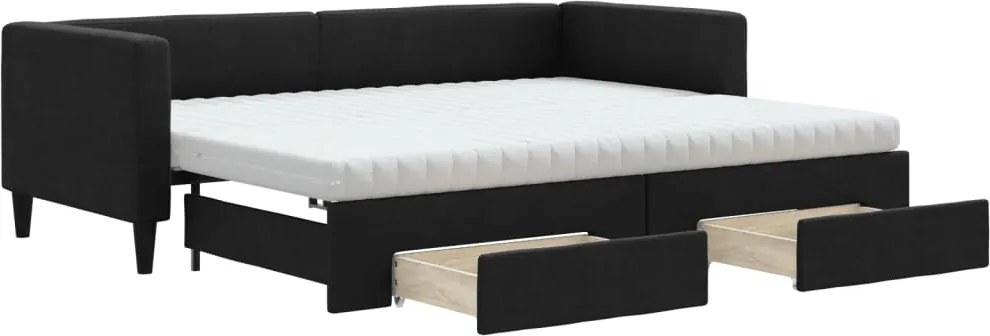 vidaXL Pat de zi cu extensie și sertare, negru, 80x200 cm, textil