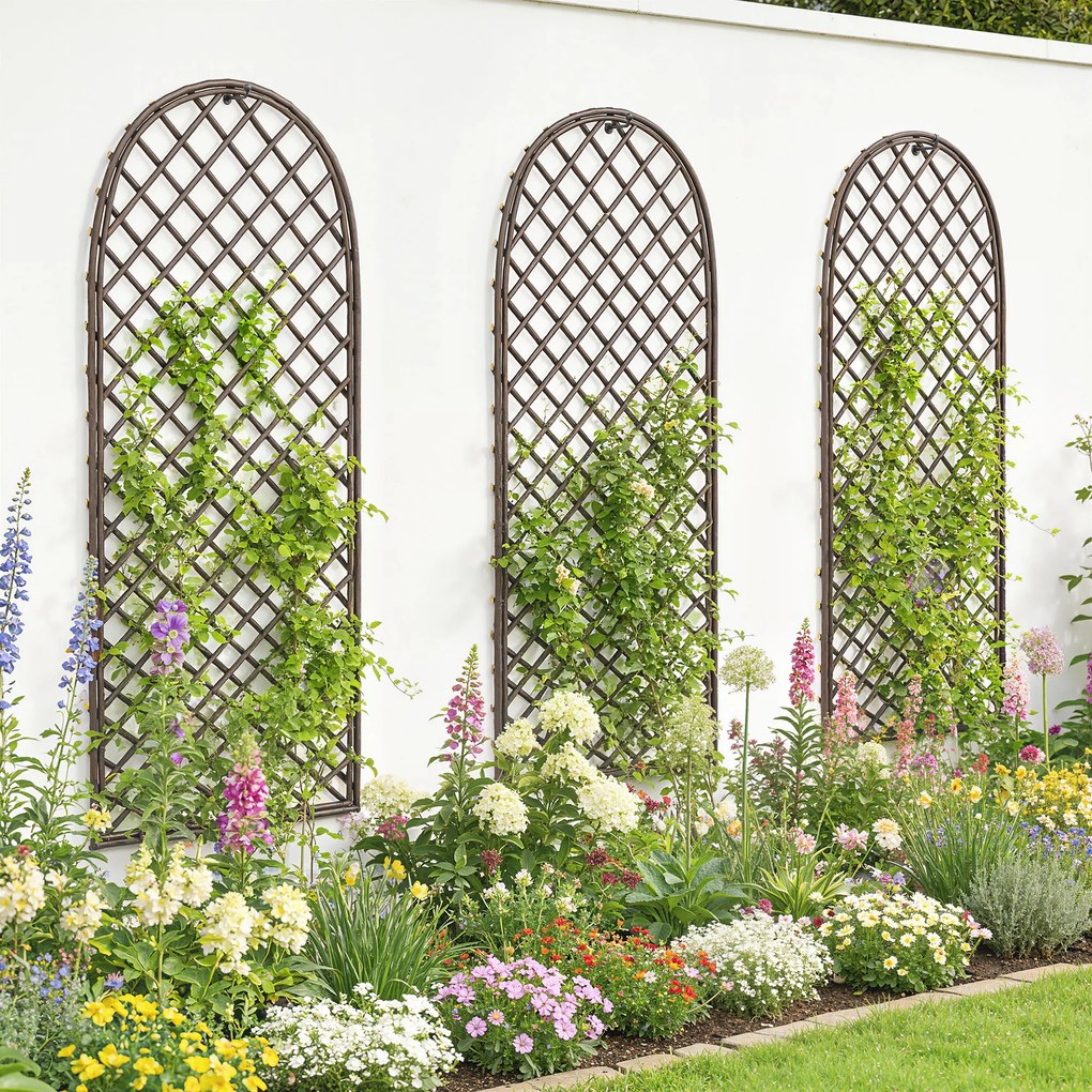 Outsunny Set de 3 spalieri de grădină din nuiele împletite Panou Arc pentru Plante cățărătoare 43 x 2 x 112 cm, efect lemn natural | Aosom Romania