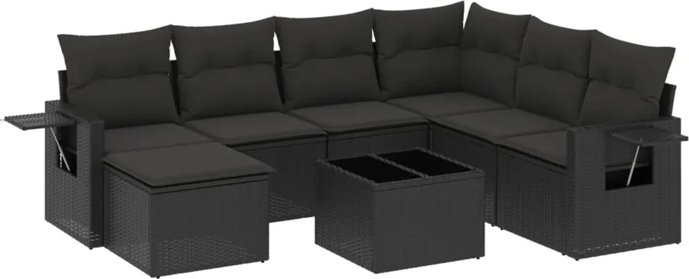 vidaXL Set mobilier de grădină cu perne, 8 piese, negru, poliratan