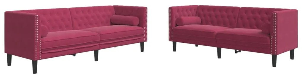 3209295 vidaXL Set canapele Chesterfield perne rulou 2 piese roșu vin catifea