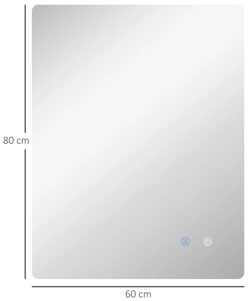 kleankin Oglindă dreptunghiulară de perete LED pentru baie 80 x 60 cm luminozitate reglabilă alb transparent | Aosom Romania