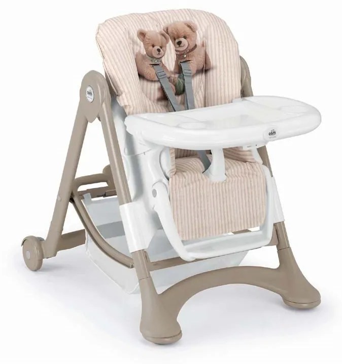 Scaun de Masa Multifunctional pentru Bebelusi si Copii, CAM   Campione, Inaltime Ajustabila, Varsta 6-36 luni, Pliabil, Centura de Siguranta in 5 Puncte, 3 Tavite Detasabile, Depozitare, Teddy