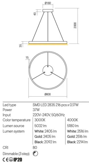 Lustră LED dimabilă pe cablu Redo 01-2865 FEBE LED/37W/230V auriu
