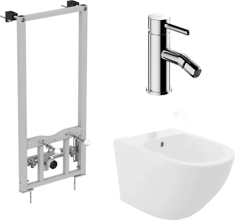 Pachet rama instalare Ideal Standard ProSys, bideu Rea Carlo alb si baterie bideu Omnires Y crom