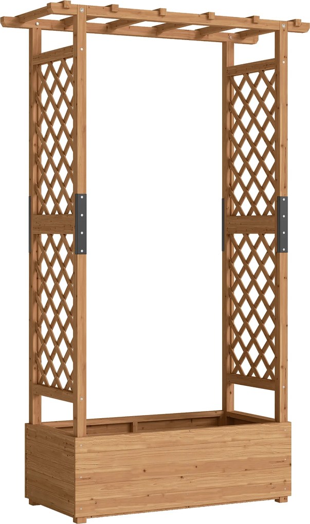 Outsunny Jardinieră înaltă cu spalier și acoperiș, pentru flori, fructe, legume, ierburi, 110 x 44 x 181 cm, lemn, Portocaliu | Aosom Romania