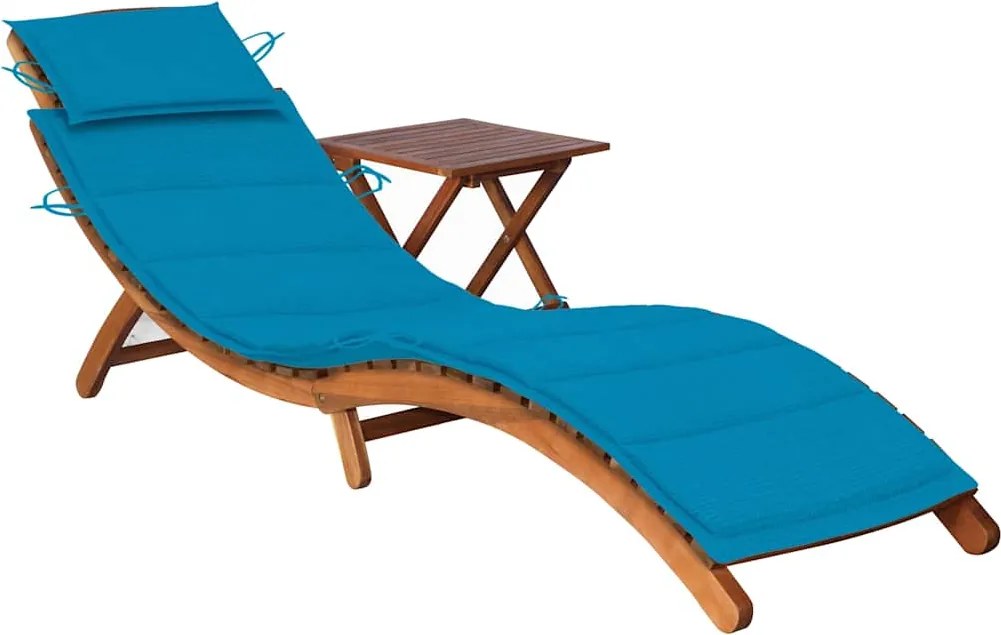 vidaXL Șezlong de grădină cu masă și pernă, lemn masiv de acacia