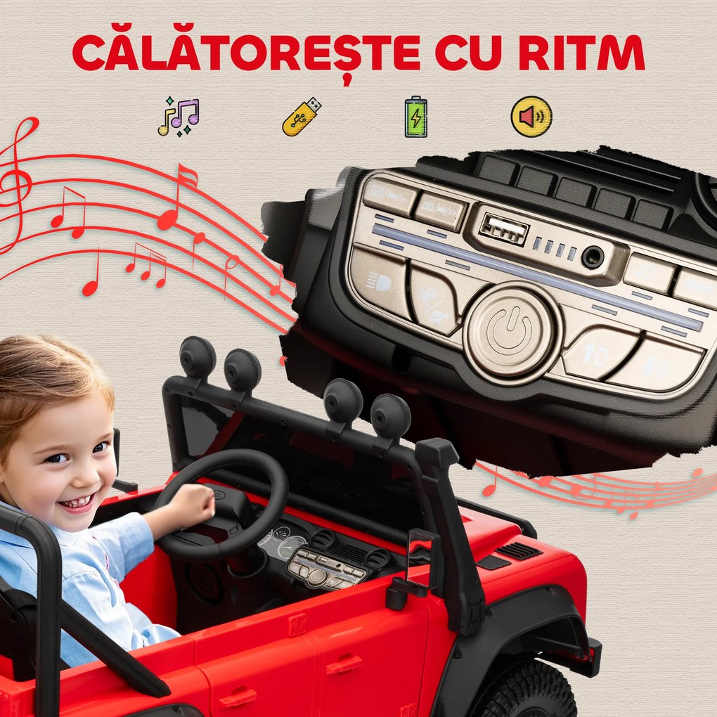 AIYAPLAY Mașină Electrică pentru Copii 3-5 Ani Land Rover 12V și Telecomandă Roșu | Aosom Romania
