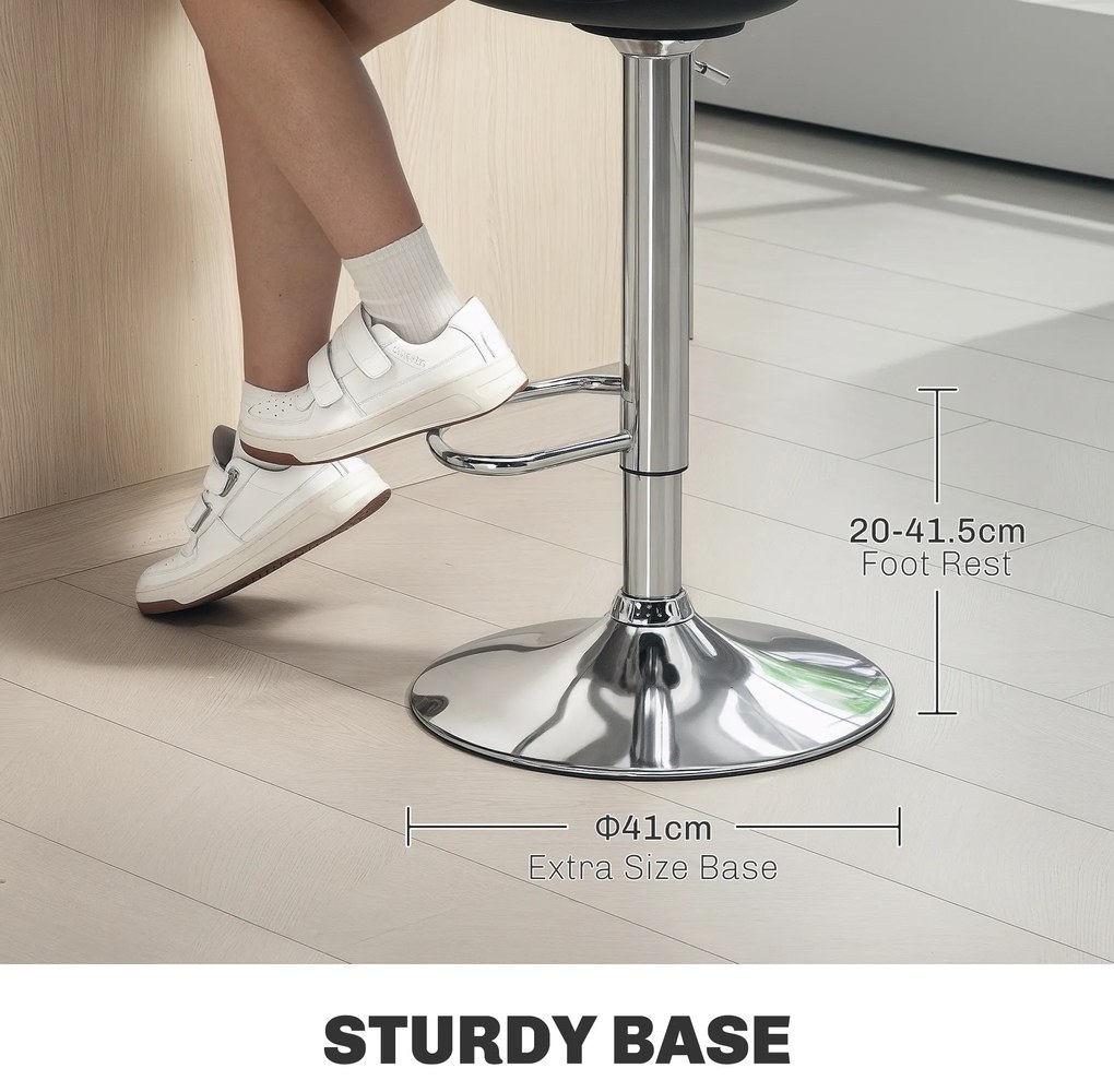 Homcom Set 2 Scaune Bar – Reglabile, Cu Spatar si Pivotante | Aosom Romania