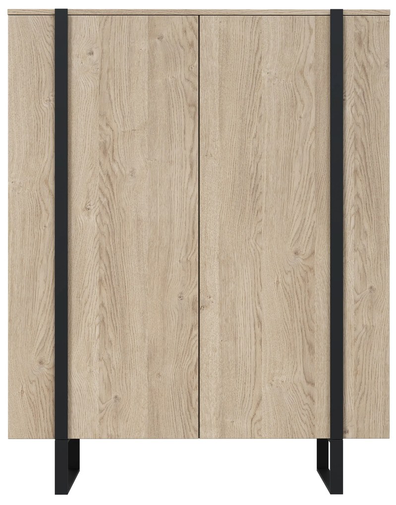 Comodă înaltă Verica 120 cm cu două uși - stejar biscuiți / picioare negre