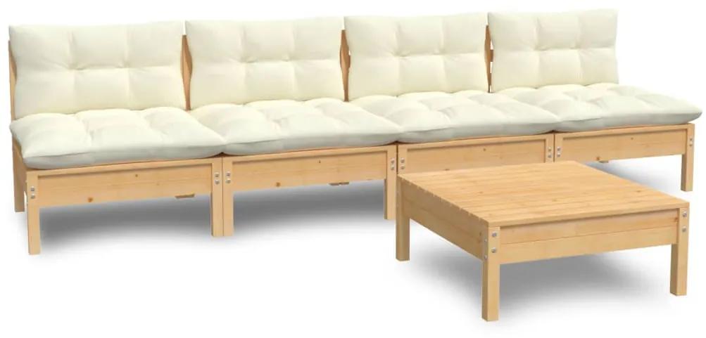 3096130 vidaXL Set mobilier grădină cu perne crem, 5 piese, lemn masiv pin