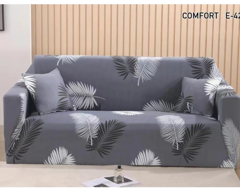 Set huse elastice pentru canapea 3 locuri si 2 fotolii, cu brate, spandex, gri deschis, HES-75