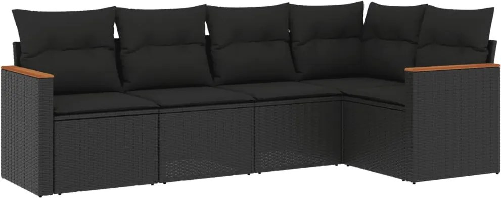 vidaXL Set mobilier de grădină cu perne, 5 piese, negru, poliratan