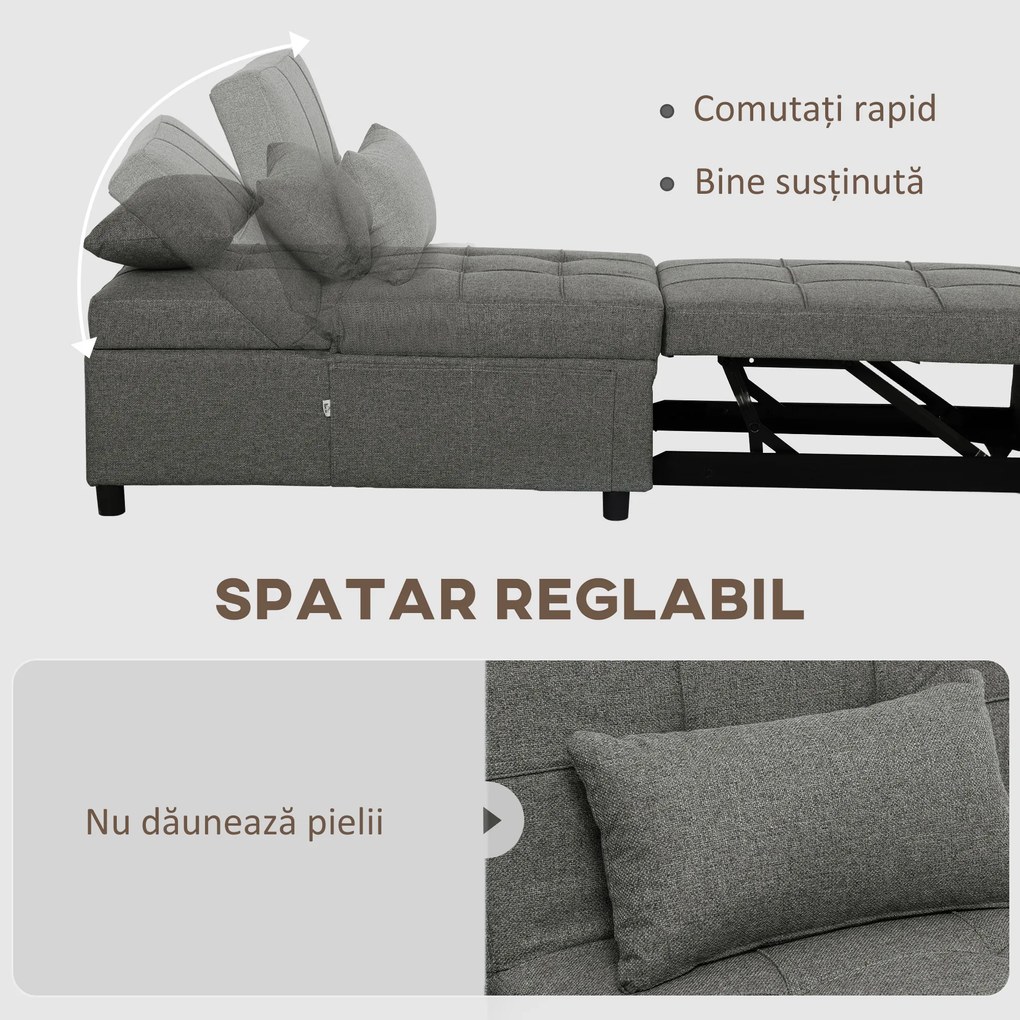 HOMCOM Fotoliu-Pat Individual 4 în 1 Convertibil în Șezlong și Taburet, 72x104x81 cm, Gri Închis | Aosom Romania