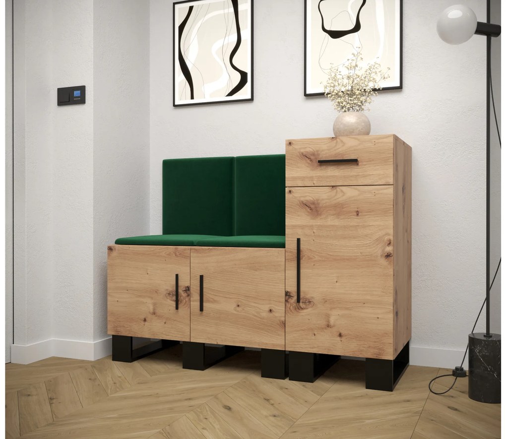 Set mobilier pentru hol Amanda 18 (Stejar artisan + verde). 1086016