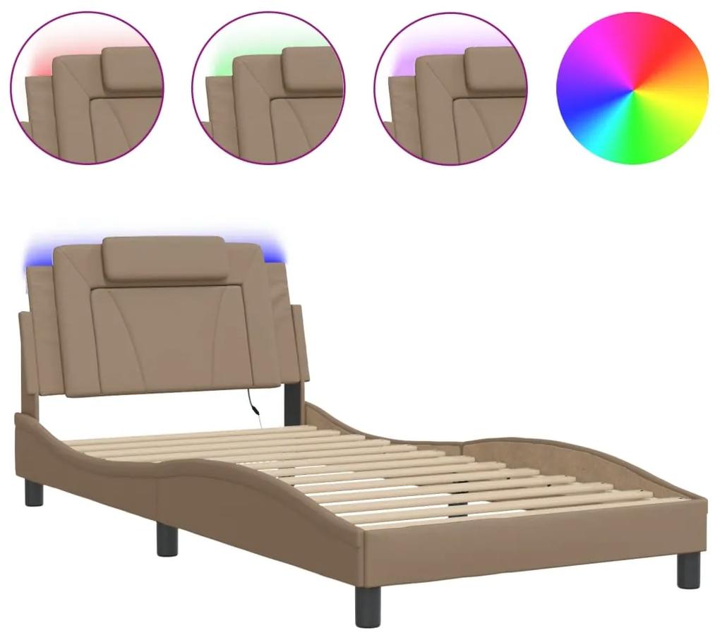 3214005 vidaXL Cadru de pat cu LED, cappuccino, 100x200 cm, piele ecologică
