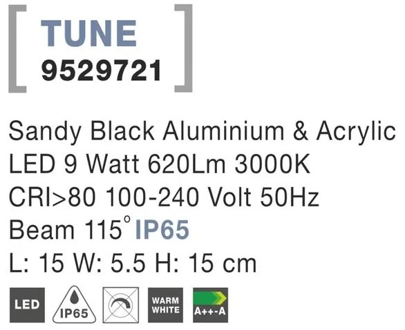 Aplica perete LED de exterior IP65 TUNE neagra NVL-9529721