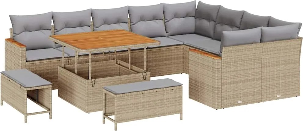 vidaXL Set de canapele pentru grădină cu pernă 12 pcs Bej Poli Rattan