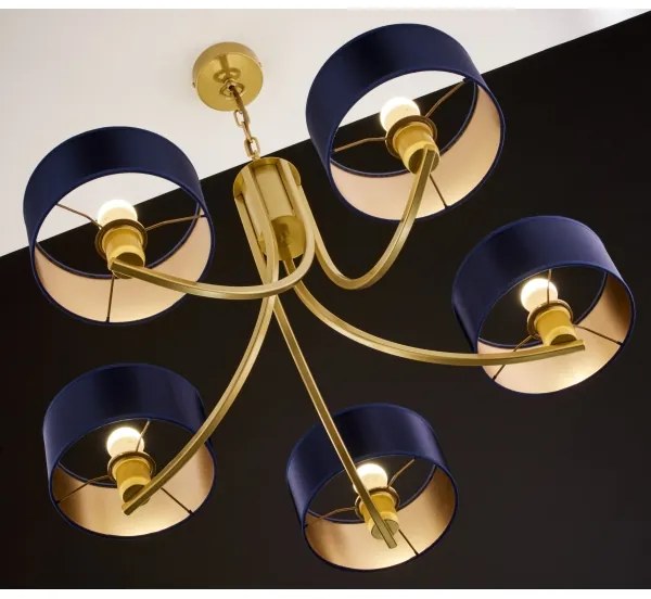 Jupiter 2094 - Candelabru ARTHUR suspendat cu lanț, 5xE27/15W/230V, albastru/auriu