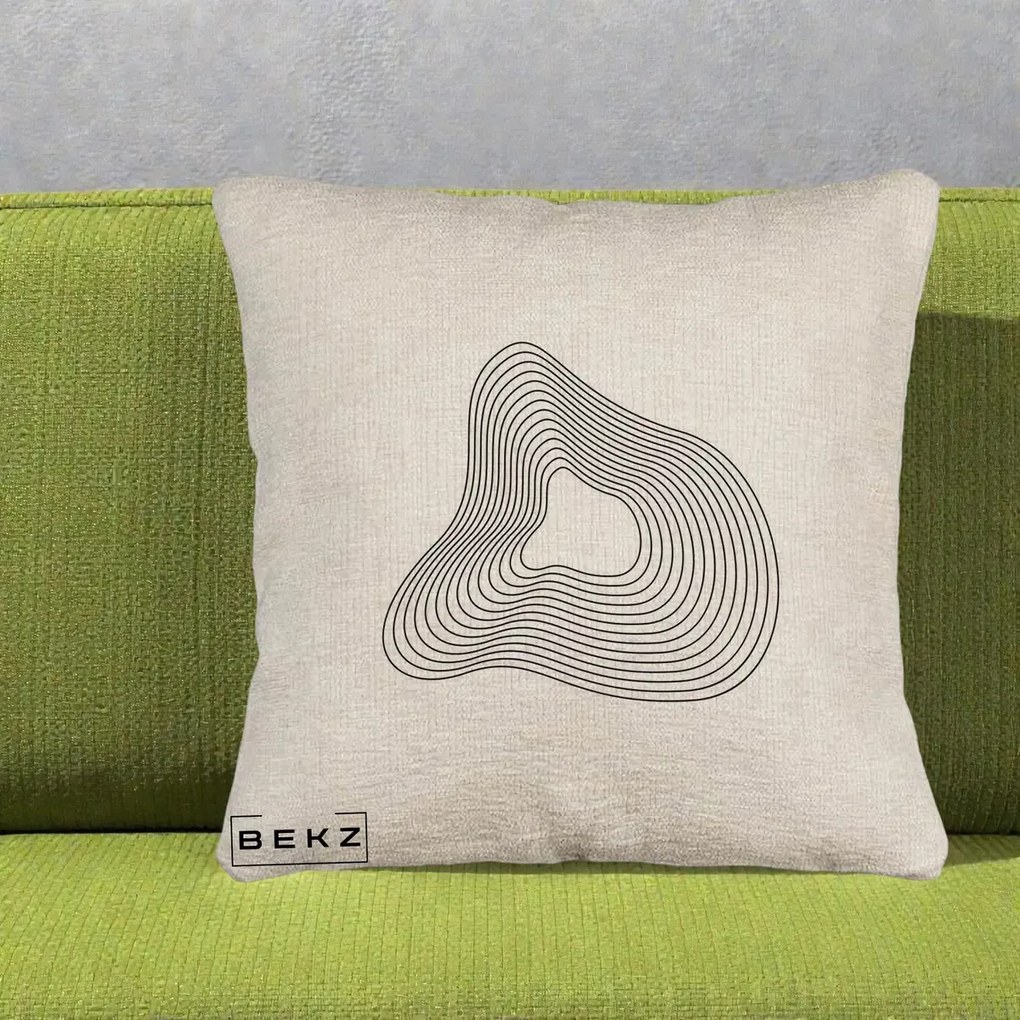 Perna Decorativa Abstract Linii Organice, 40x40 cm, Bej Canapea, Husa Detasabila, Perna Inclusa, BEKZ®