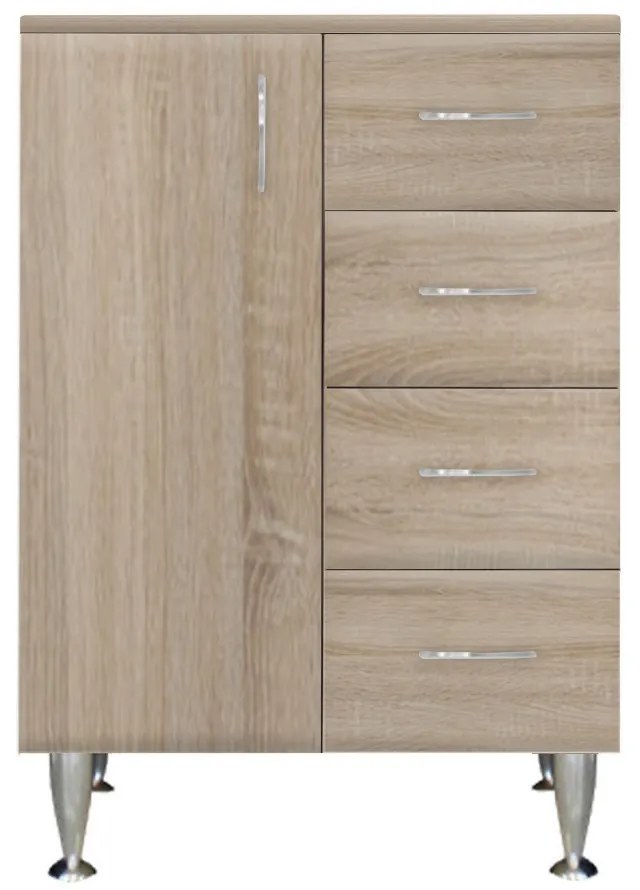 Dulap jos Bianca Plus 60 cu 1 ușă, 4 sertare, culoare stejar sonoma, stânga