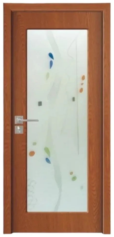 Usa Interior din MDF Novo Doors ND110, Cadru din Lemn Masiv, Geam Sablat, KIT COMPLET, Toc , Manere si balamale incluse (Culoare: Crem, Toc: Reglabil